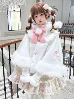 Sweet Lolita Cape Plush Lined Christmas Hooded Cloak With Embroidery