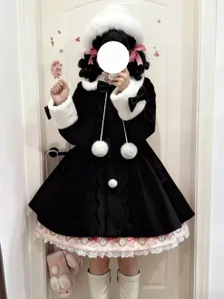 Sweet Lolita Coats Pink Bows Pom Poms Polyester Overcoat Coat Winter Lolita Outwears