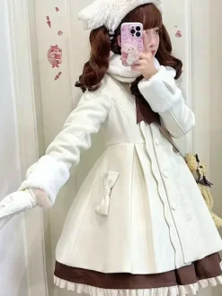 Sweet Lolita Coats Pink Bows Pom Poms Polyester Overcoat Coat Winter Lolita Outwears