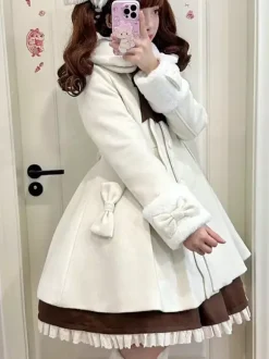 Sweet Lolita Coats Pink Bows Pom Poms Polyester Overcoat Coat Winter Lolita Outwears