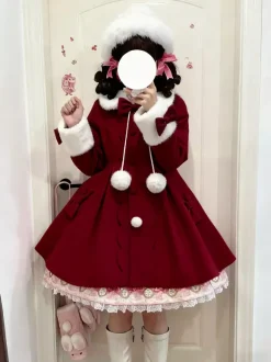 Sweet Lolita Coats Pink Bows Pom Poms Polyester Overcoat Coat Winter Lolita Outwears