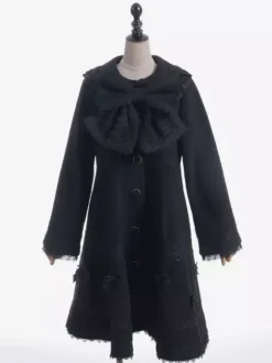 Sweet Lolita Coats Soft Pink Purple Bows Lace Long Sleeve Overcoat Winter Lolita Coat