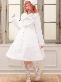 Sweet Lolita Coats Soft Pink Purple Bows Lace Long Sleeve Overcoat Winter Lolita Coat