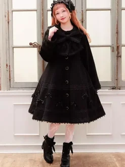 Sweet Lolita Coats Soft Pink Purple Bows Lace Long Sleeve Overcoat Winter Lolita Coat