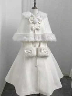 Sweet Lolita Coats White Bows Cloak Overcoat Poncho Winter Lolita Coat