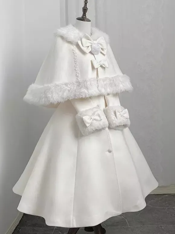 Sweet Lolita Coats White Bows Cloak Overcoat Poncho Winter Lolita Coat