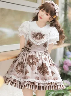 sweet Lolita Costumes Lolita Specials Lolita Dresses Sweet Lolita Dress Polyester Sleeveless Ruffles Sweet Jumper Chocolate Lolita Dress Bow