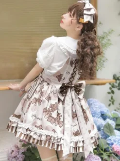sweet Lolita Costumes Lolita Specials Lolita Dresses Sweet Lolita Dress Polyester Sleeveless Ruffles Sweet Jumper Chocolate Lolita Dress Bow