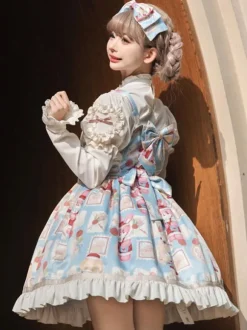 sweet Lolita Costumes Lolita Specials Lolita Dresses Sweet Lolita Dress Polyester Sleeveless Bows Sweet Jumper Light Sky Blue Lolita Dress