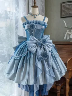 Sweet Lolita Dresses Bows Pearl Chain Side Bows JSK Lolita Dress