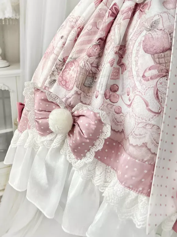 Sweet Lolita Dresses Cartoon Print JSK Dress And Pink Cape Two-Piece Set Kawaii Princess Jumper Skirt Set