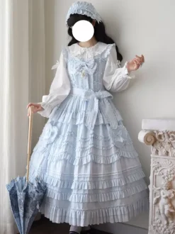 Sweet Lolita Dresses Lace Sash Ruffles JSK Tea Length Lolita Dress