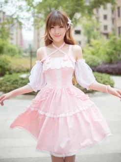 Sweet Lolita Dress Lace Ruffle Chiffon Lolita Jumper Skirt