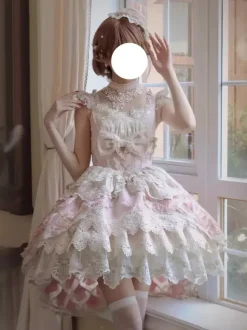 Sweet Lolita Dress Lace Trimmed Sleeveless Jumper Skirt With Puffy Silhouette In 3 Colors