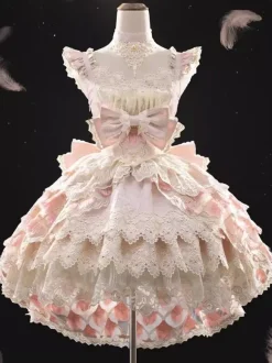 Sweet Lolita Dress Lace Trimmed Sleeveless Jumper Skirt With Puffy Silhouette In 3 Colors