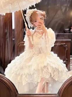 Sweet Lolita Dress Lace Trimmed Sleeveless Jumper Skirt With Puffy Silhouette In 3 Colors