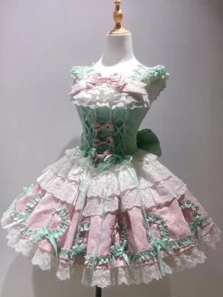 Sweet Lolita Dress Light Green Sleeveless Lace-Up Jumper Polyester Kawaii Fashion