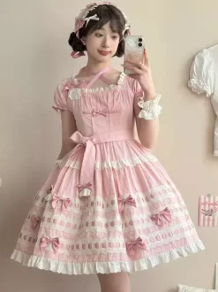 Sweet Lolita Dress Light Sky Blue Short Sleeves Ruffles Casual Daily Dress Polyester Kawaii Fashion