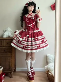 Sweet Lolita Dress Light Sky Blue Short Sleeves Ruffles Casual Daily Dress Polyester Kawaii Fashion