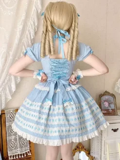Sweet Lolita Dress Light Sky Blue Short Sleeves Ruffles Casual Daily Dress Polyester Kawaii Fashion