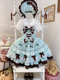 Sweet Lolita Dress Polyester Sleeveless Bows Hat Pink Lolita Dress