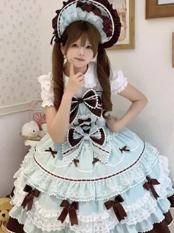 Sweet Lolita Dress Polyester Sleeveless Bows Hat Pink Lolita Dress