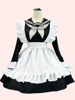 Sweet Lolita Dress Polyester Long Sleeves Ruffles Navy Style Dress