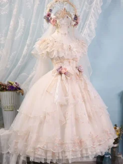 Sweet Lolita Dress Polyester Sleeveless Lolita Wedding Dress Adjustable Elastic