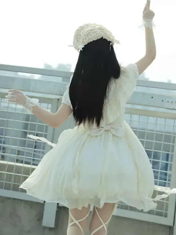 Sweet Lolita Dress Polyester Short Sleeves Dress
