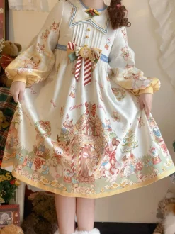 Sweet Lolita Dress Polyester Long Sleeves Bows Sweet Christmas Lolita Dress