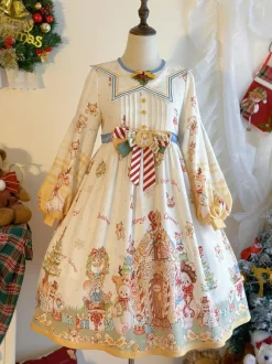 Sweet Lolita Dress Polyester Long Sleeves Bows Sweet Christmas Lolita Dress