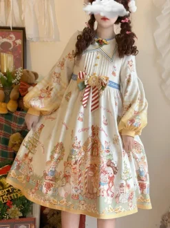 Sweet Lolita Dress Polyester Long Sleeves Bows Sweet Christmas Lolita Dress