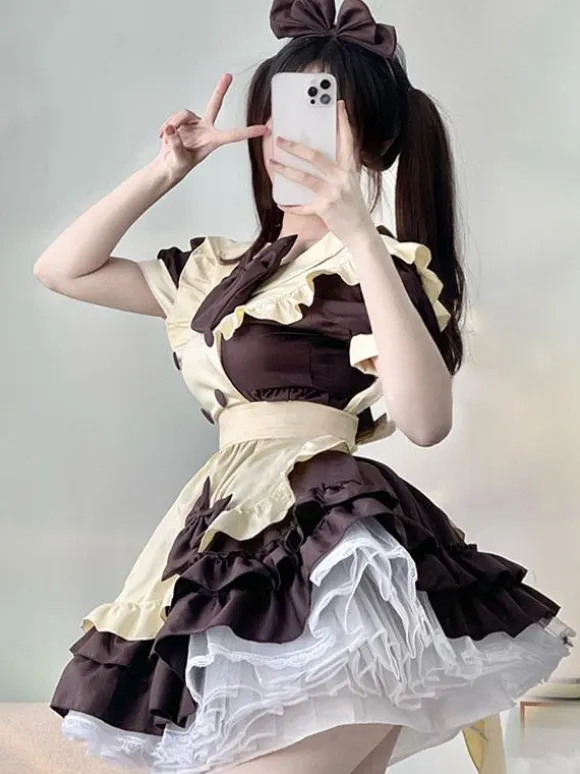 Sweet Lolita Dress Polyester Short Sleeves Ruffles Dress