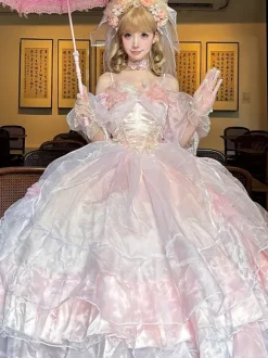 Sweet Lolita Dress Short Sleeves Jumper Bride Wedding Hime Lolita Dress