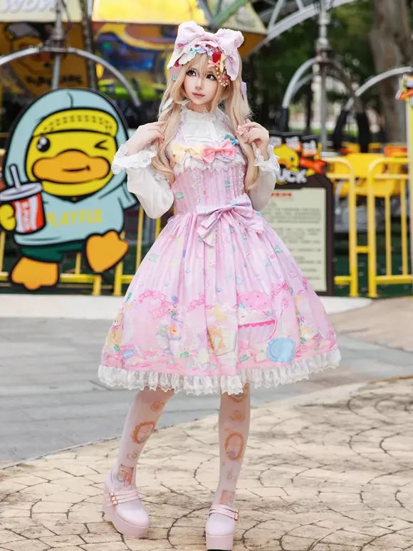 Sweet Lolita Dress Sleeveless Bows Dress Sweet Fairytale Yellow Dress