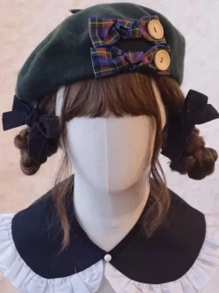 Sweet Lolita Hat Burgundy Accessory Plaid Polyester Lolita Accessories