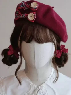 Sweet Lolita Hat Burgundy Accessory Plaid Polyester Lolita Accessories