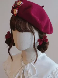 Sweet Lolita Hat Burgundy Accessory Plaid Polyester Lolita Accessories