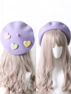 Sweet Lolita Hat Purple Accessory Hearts Pattern Polyester Lolita Accessories