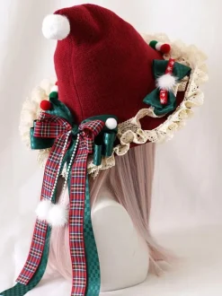 Sweet Lolita Hat Red Bows Accessory Color Block Polyester Lolita Accessories