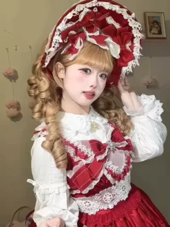 Sweet Lolita Hat Red Flowers Bows Lace Accessory Polyester Lolita Accessories