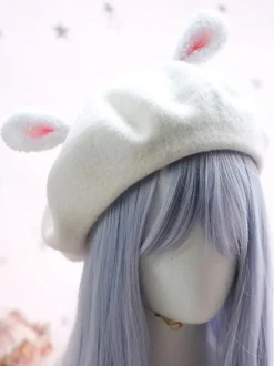 Sweet Lolita Hat Wool Pom Pom Bunny Ear Lolita Beret