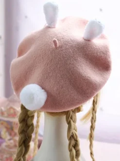 Sweet Lolita Hat Wool Pom Pom Bunny Ear Lolita Beret