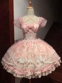 Sweet Lolita Jsk Dress Glaze Fantasy Sleeveless Ruffle Embroidery Bowknot 4 Colors