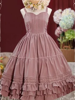 Sweet Lolita JSK Dress Velour Lace Up Ruffle Lolita Jumper Skirts