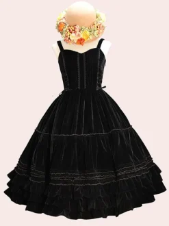 Sweet Lolita JSK Dress Velour Lace Up Ruffle Lolita Jumper Skirts