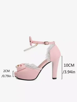 Sweet Lolita Sandals White Bows Pearls Color Block PU Leather Peep Toe Lolita Summer Shoes