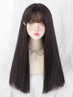 Sweet Lolita Wigs Brownish Black Long Heat-resistant Fiber Lolita Accessories