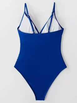 Swimsuit Women's Ruched V-Neck One-Piece Tummy Control Bathing Suit With Spaghetti Straps Swimsuit