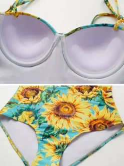 Swimsuits & Cover-Ups Women's Clothing Swimsuit Set Yellow Retro Floral Print Straps Neck